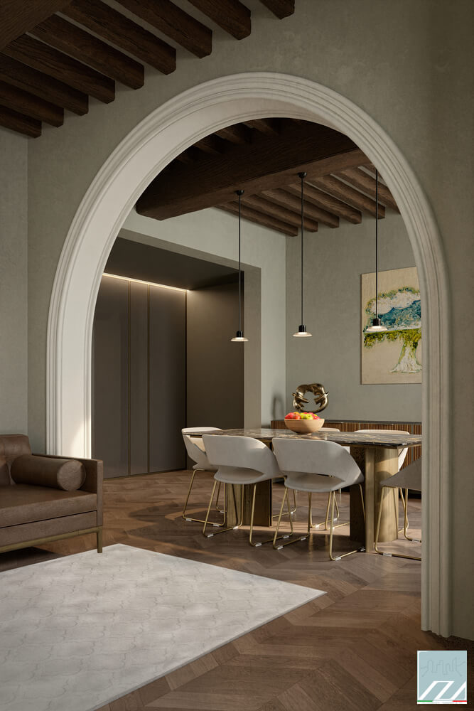 Vista ravviniata della zona pranzo