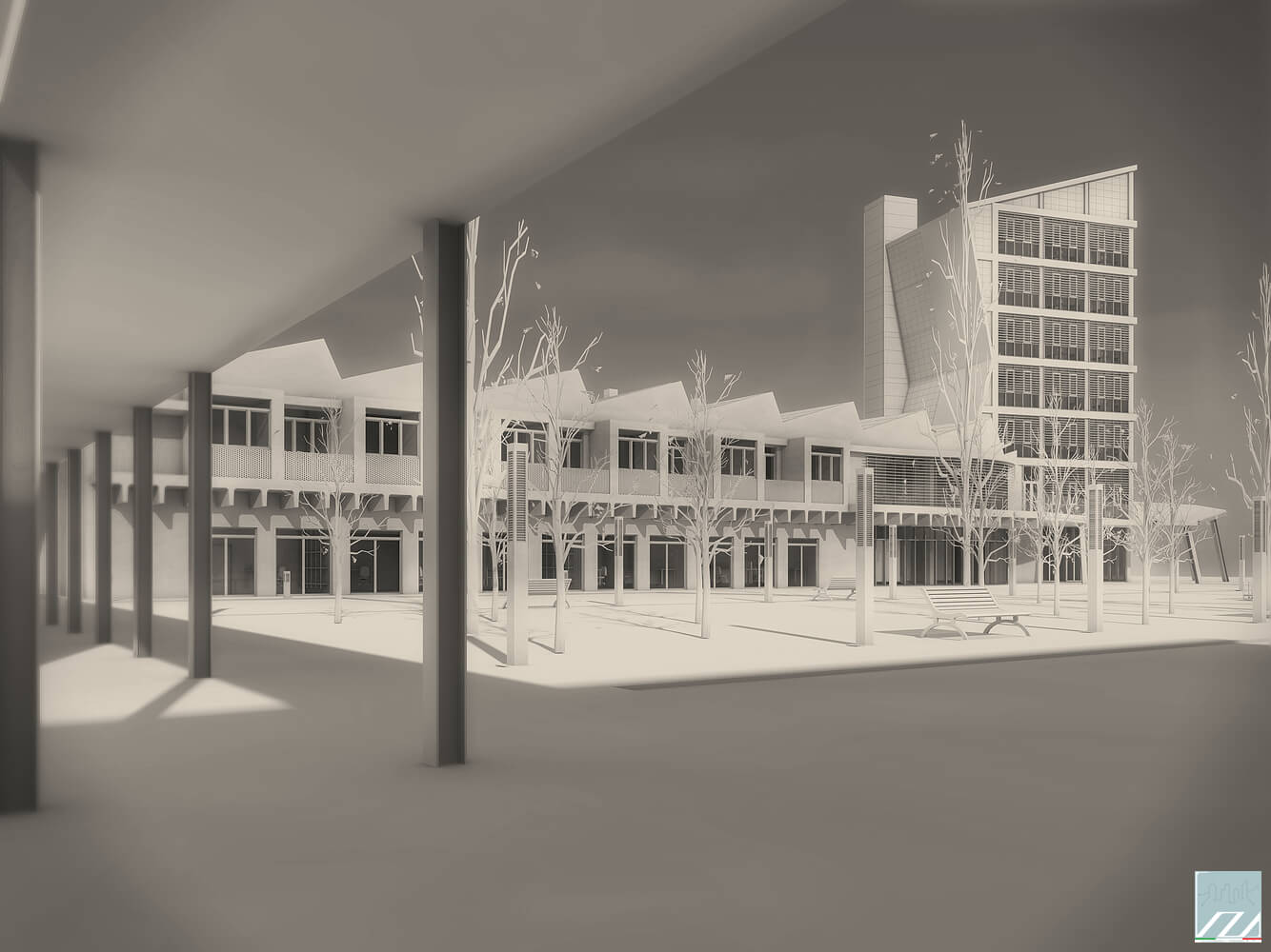 Vista dall'interno della corte