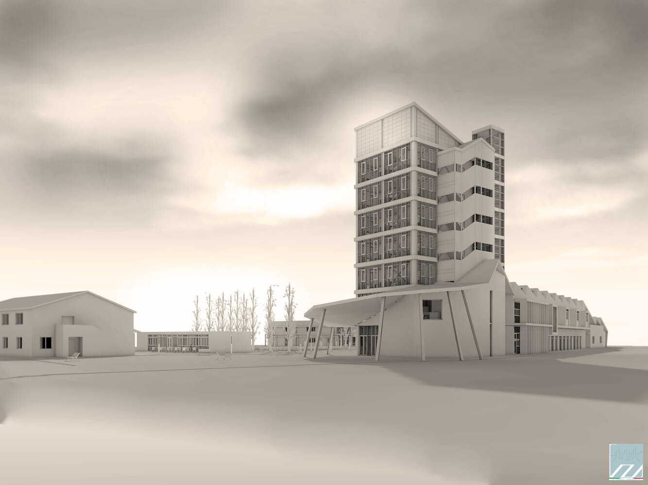 Vista della torre ad uffici