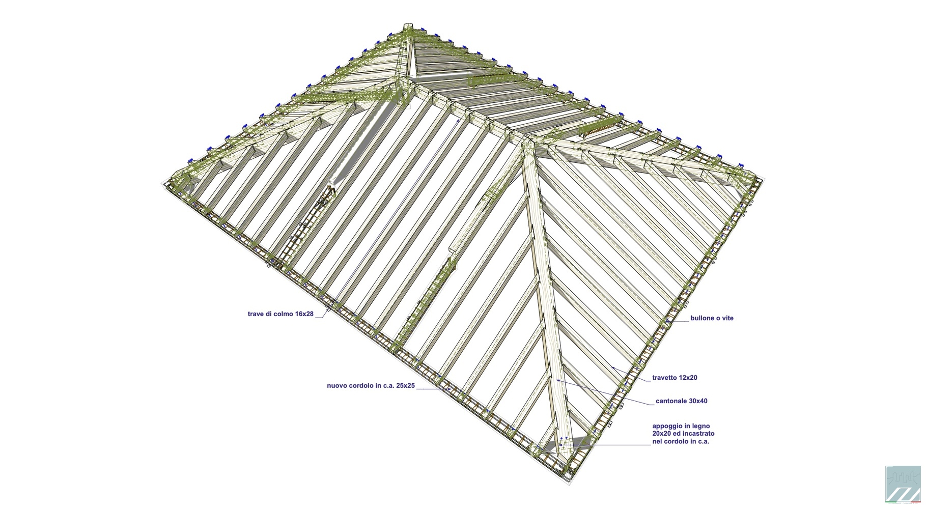 Dettaglio della copertura in legno