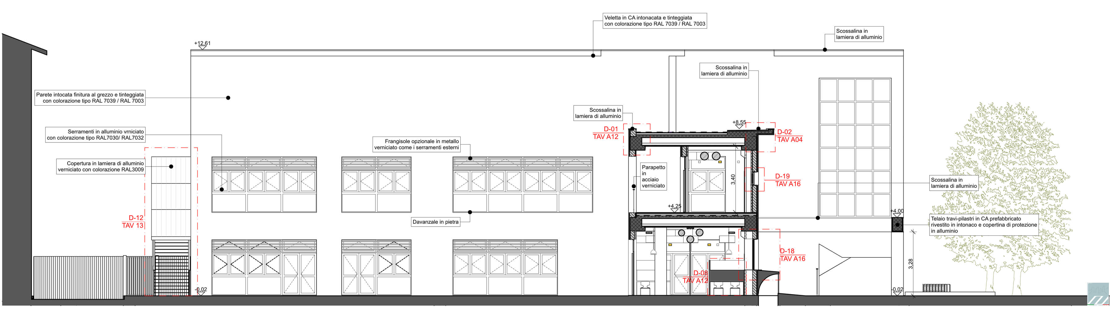 Disegno del prospetto sulla corte interna