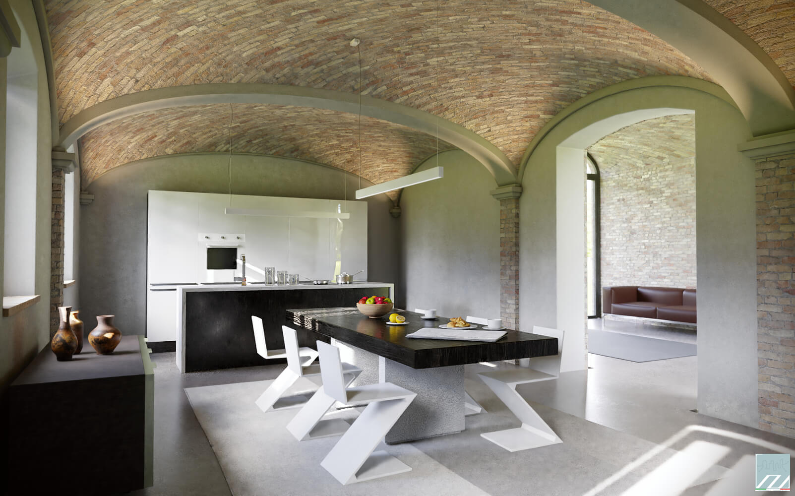 Vista della cucina dell'unità posta al piano terra (ex-stalla)