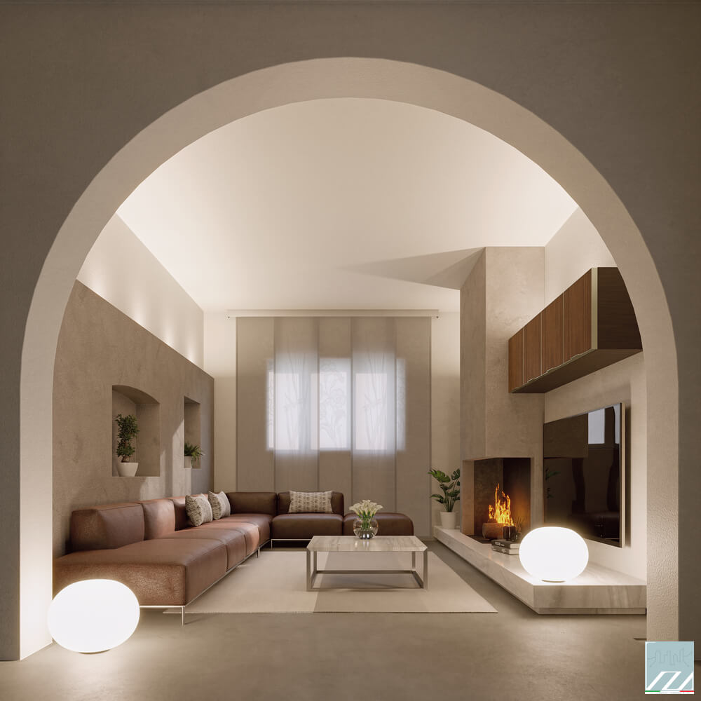 Vista del soggiorno della seconda delle due unità abitative al piano terra