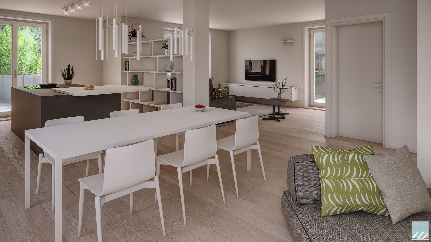 Vista zona cucina e soggiorno