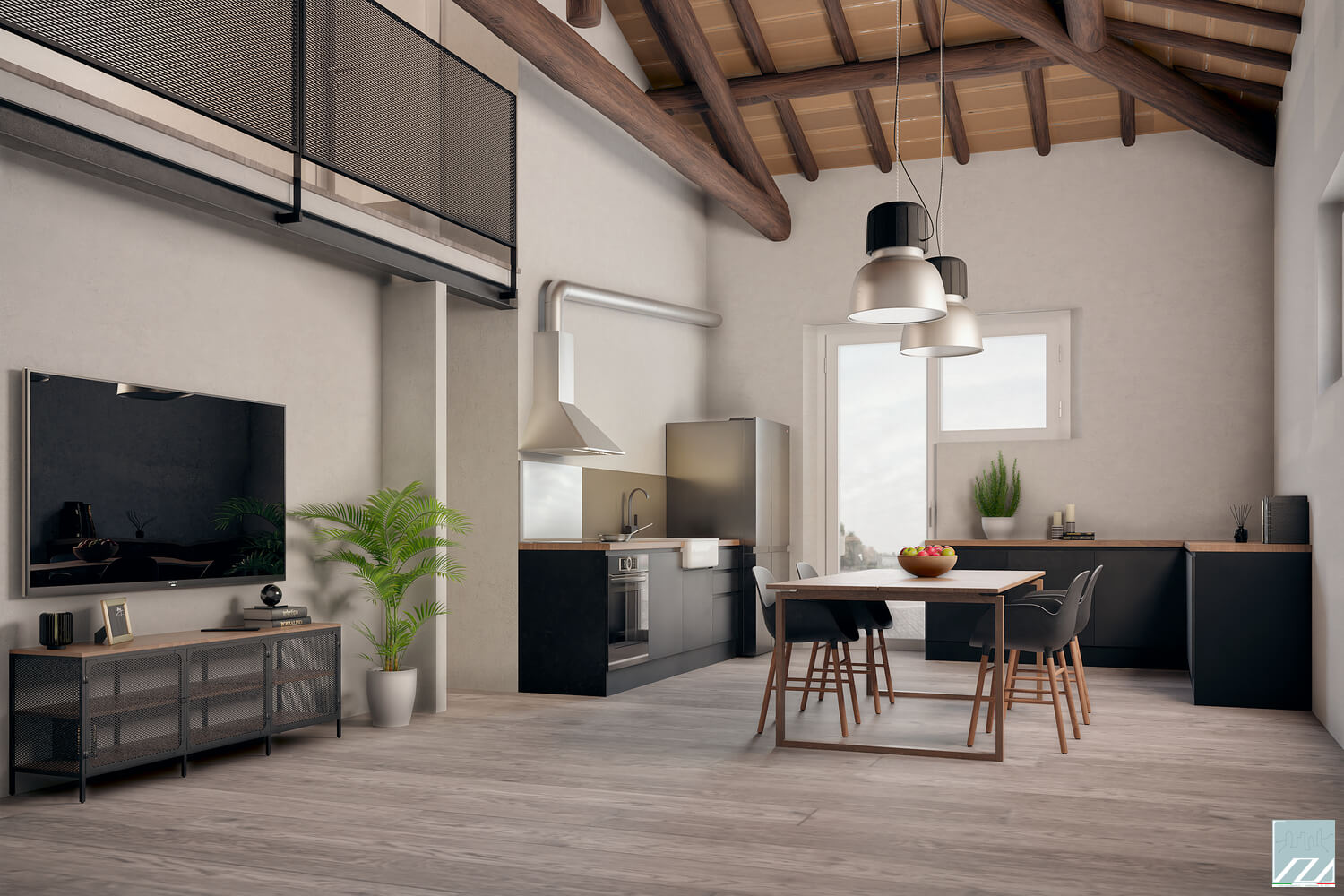 Vista della zona giorno dall'ingresso