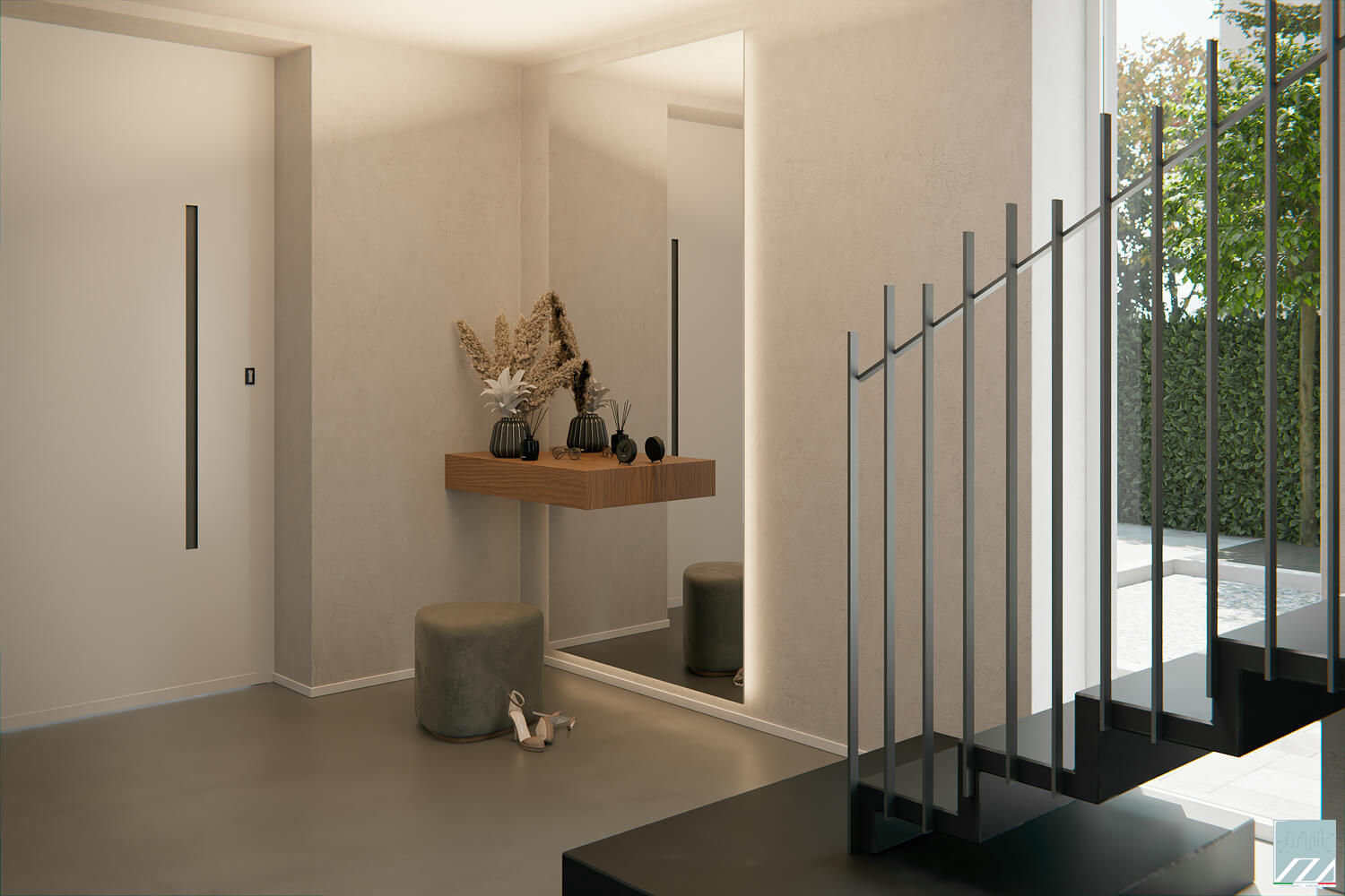 Vista zona seduta e specchio