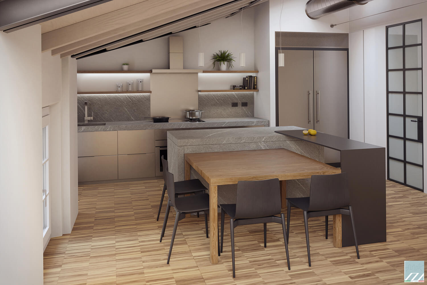 Soluzione con ante in acciaio satinato