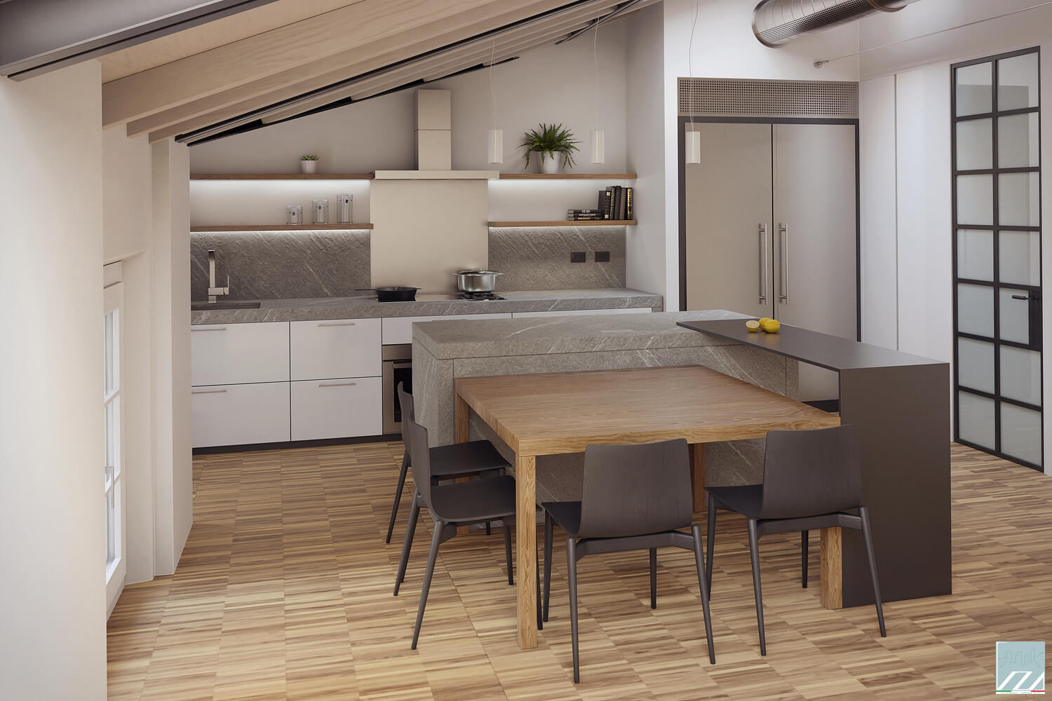 Soluzione con ante laccate bianche