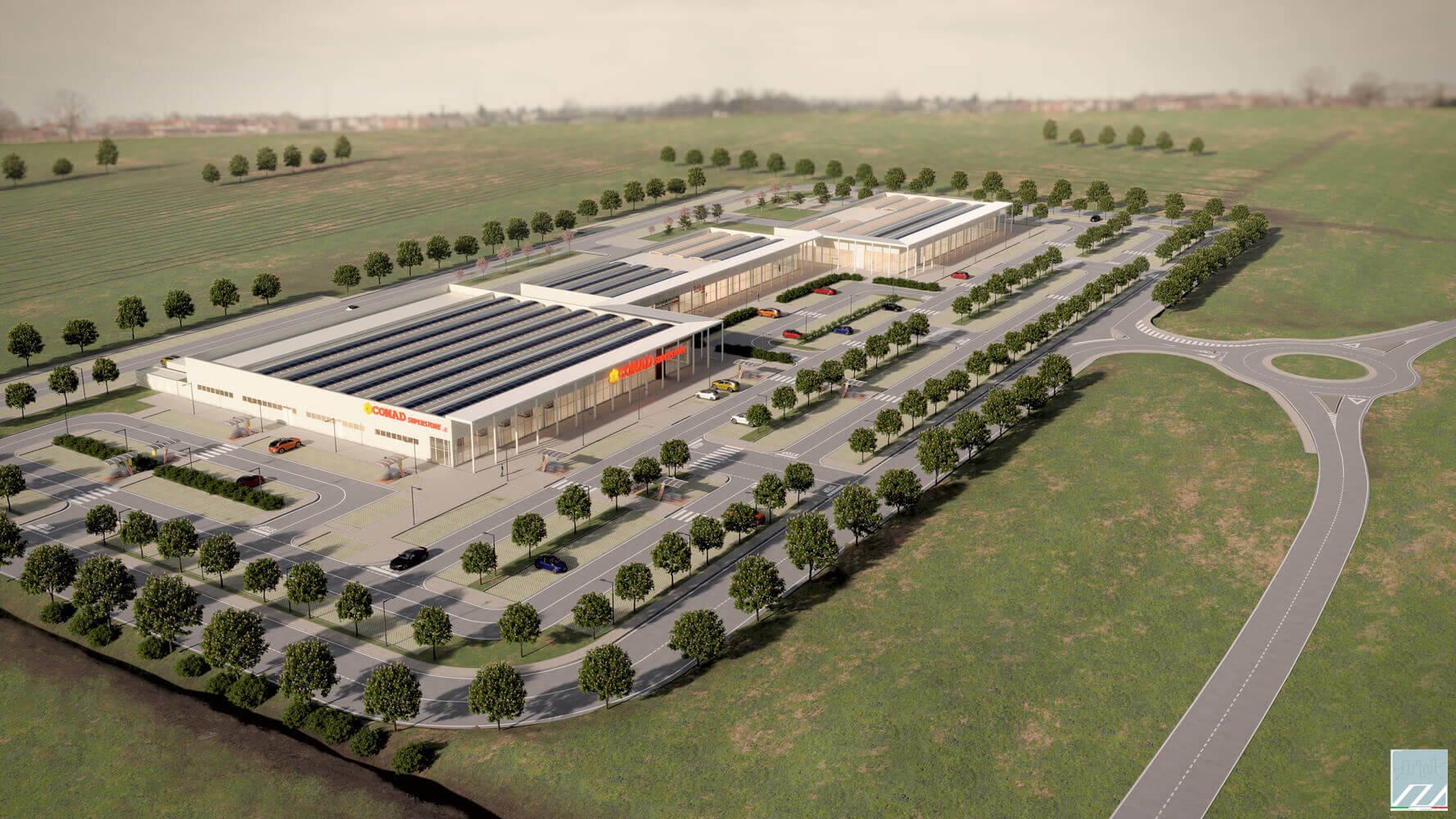 Vista complessiva del complesso commerciale